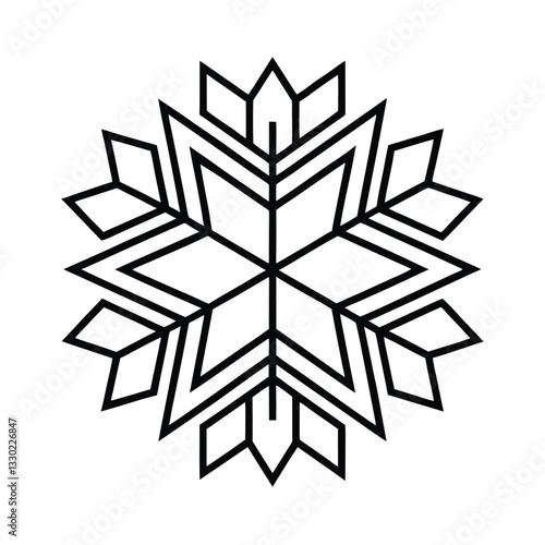 Geometric Snowflake Design Winter, Holiday, Crystal, Line Art, Pattern