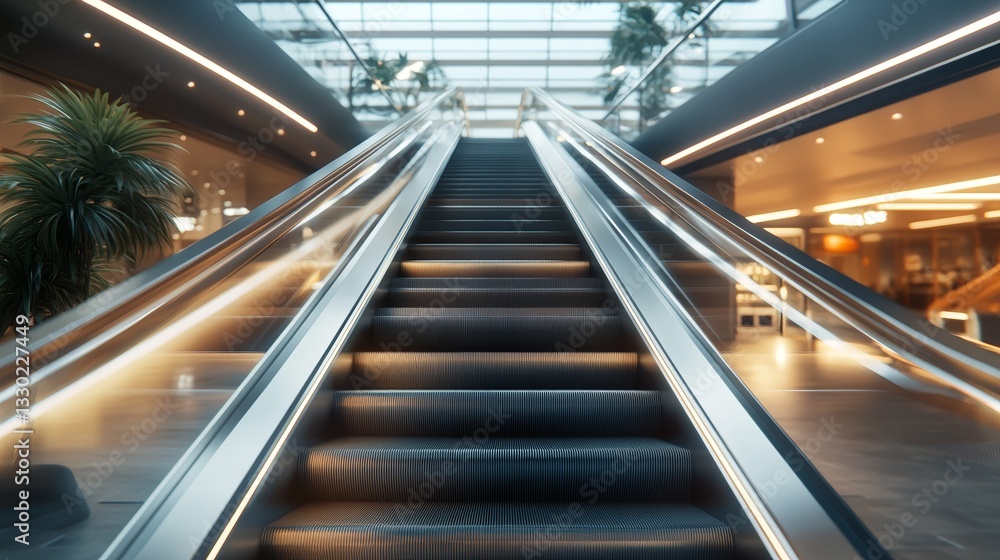 Modern Escalator in Shopping Mall With Bright Lighting and Sleek Design Highlighting Urban Convenience and Commercial Architecture Modern Escalator in Shopping Mall With Bright Lighting and Sleek Design Highlighting Urban Convenience and Commercial Architecture