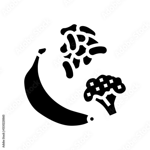 fiber rich food bananas rice diarrhea glyph icon vector illustration