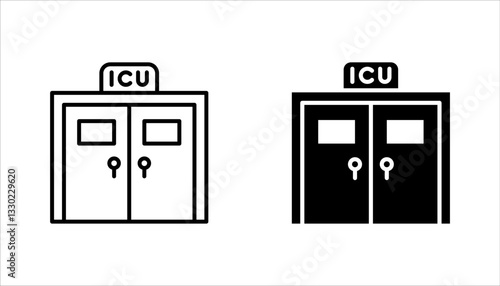 set of line icons related to ICU. Intensive Care Unit, monitors, ventilators, vector illustration on white background