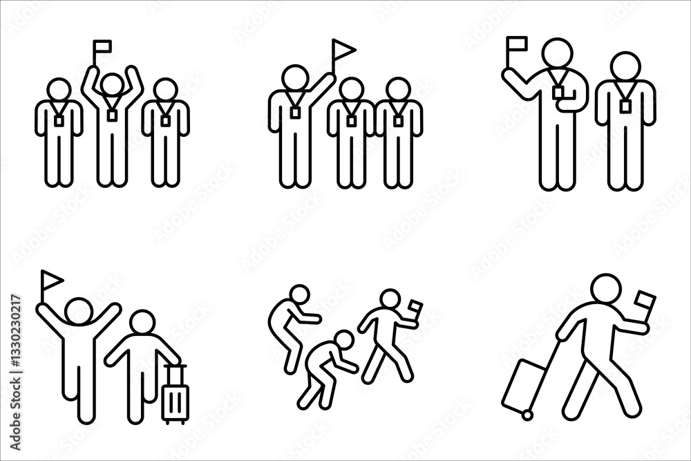 Tour guide icon set. Touristic group trip, Wildlife tourism, adventure travel. vector illustration on white background Tour guide icon set. Touristic group trip, Wildlife tourism, adventure travel. vector illustration on white background