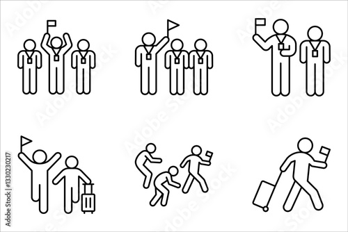 Tour guide icon set. Touristic group trip, Wildlife tourism, adventure travel. vector illustration on white background