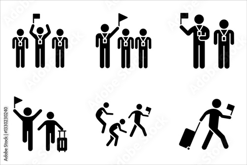 Tour guide icon set. Touristic group trip, Wildlife tourism, adventure travel. vector illustration on white background