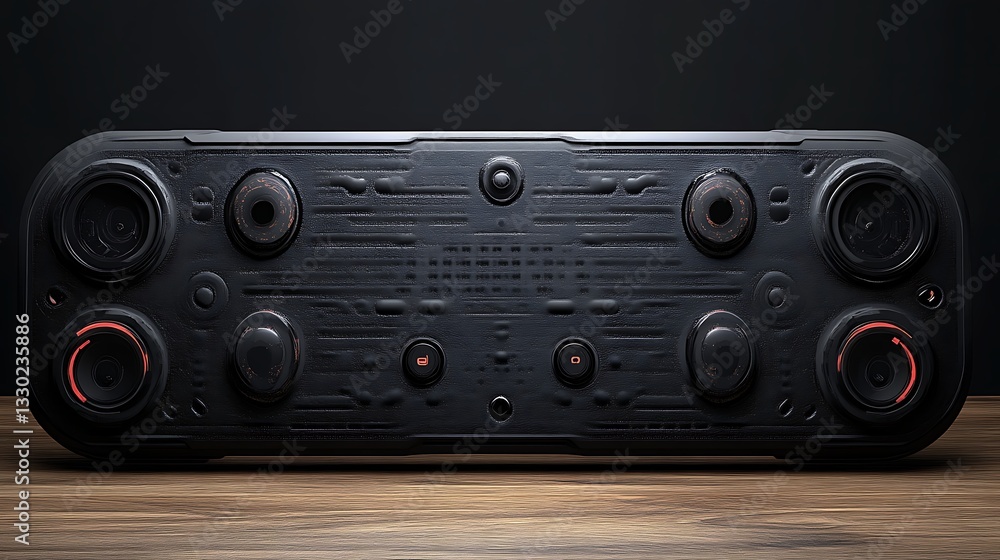 Fototapeta premium Futuristic Black Audio Control Device on Wood