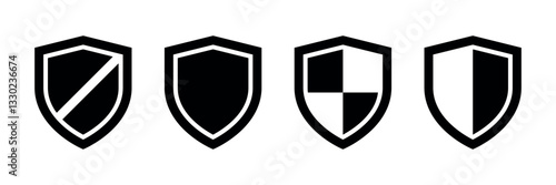 Set of Four Shield Icons with Various Designs Symbolizing Security and Protection