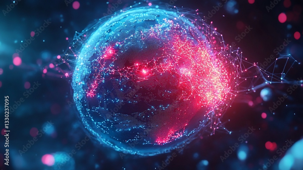 Global network, glowing nodes, digital earth Global network, glowing nodes, digital earth