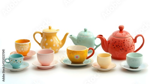 Vintage toy tea-set on white background