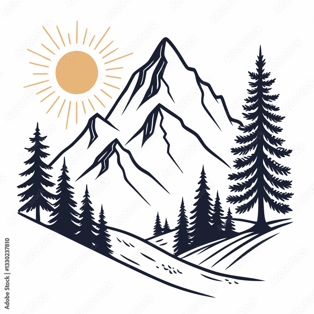 Obraz premium Minimal Mountain Silhouette Vector – Adventure T-Shirt Design