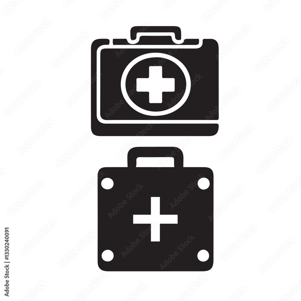 Obraz premium First Aid Kit Vector Icon Set, Two Designs, Black and White, Medical Graphic Resource