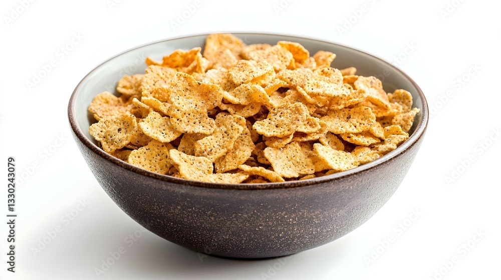Bowl of bran flakes cereal on a white Bowl of bran flakes cereal on a white