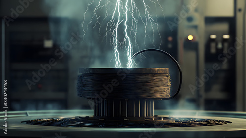 Electromagnetic induction – A coil generating electricity in a magnetic field, copper coil, faraday's law