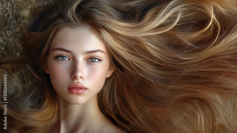 Young Woman with Long Flowing Hair Portrait Natural Beauty Close-up Young Woman with Long Flowing Hair Portrait Natural Beauty Close-up