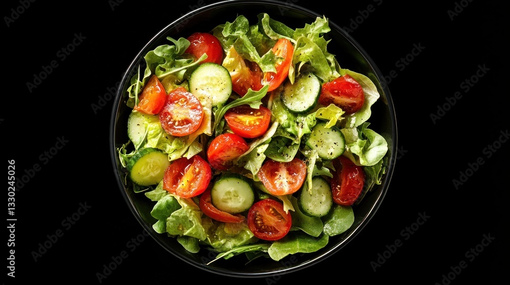 Fresh salad with cherry tomatoes, cucumbers, and lettuce in a dark bowl Fresh salad with cherry tomatoes, cucumbers, and lettuce in a dark bowl