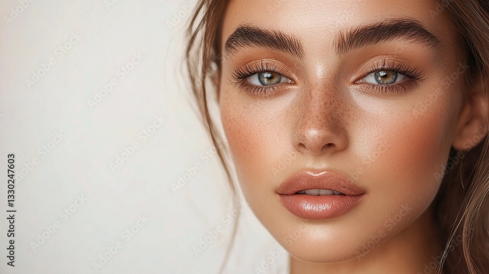 Naklejka premium Radiant Model With Perfect Makeup and Glowing Skin Close-Up