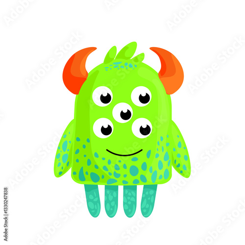 Funny Green-Blue Monster with Four Legs – Vector Illustration