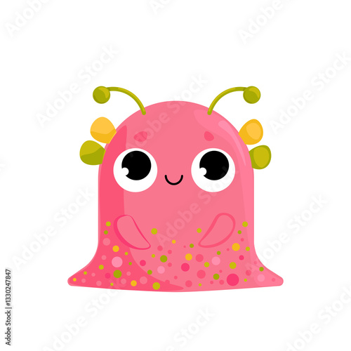 Funny Pink Monster with Colorful Spots – Vector Illustration