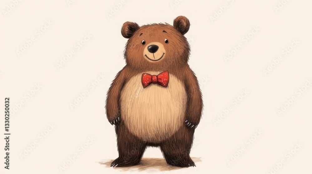 Cute brown bear with red bowtie Cute brown bear with red bowtie
