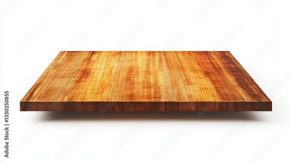 Wooden platform A textured square surface floats, casting shadow on white Wooden platform A textured square surface floats, casting shadow on white