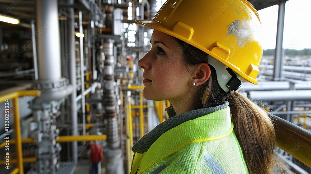custom made wallpaper toronto digitalWoman in Hard Hat Observing Operations at Industrial Worksite