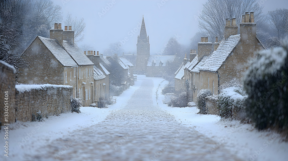 Fototapeta premium Snowy village street scene