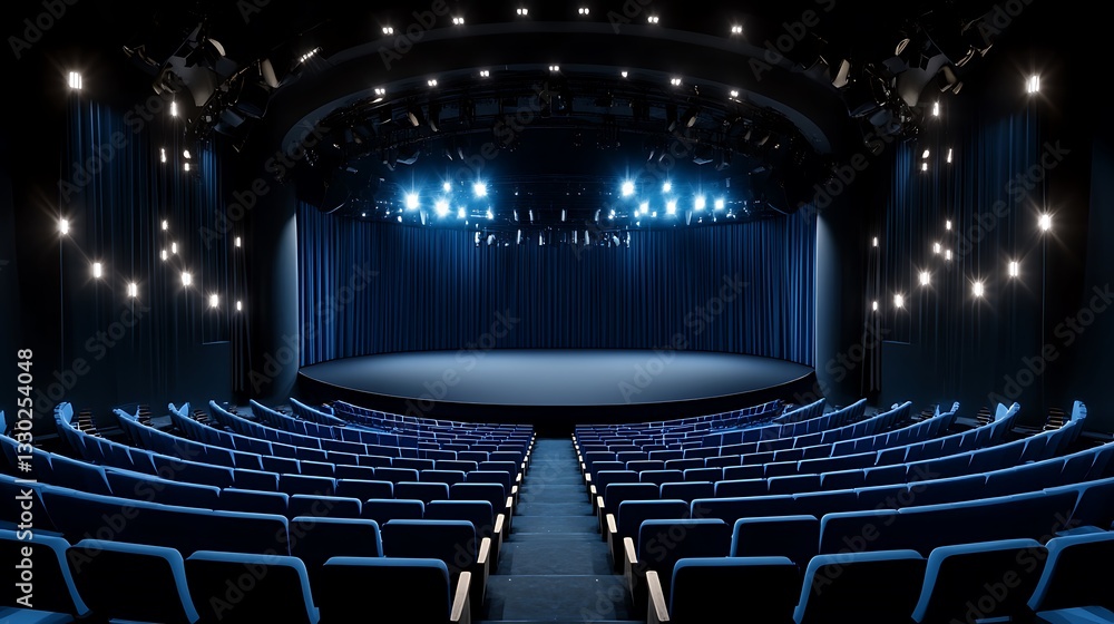 Naklejka premium Empty Theater Auditorium: A Nighttime Interior View AI Generated