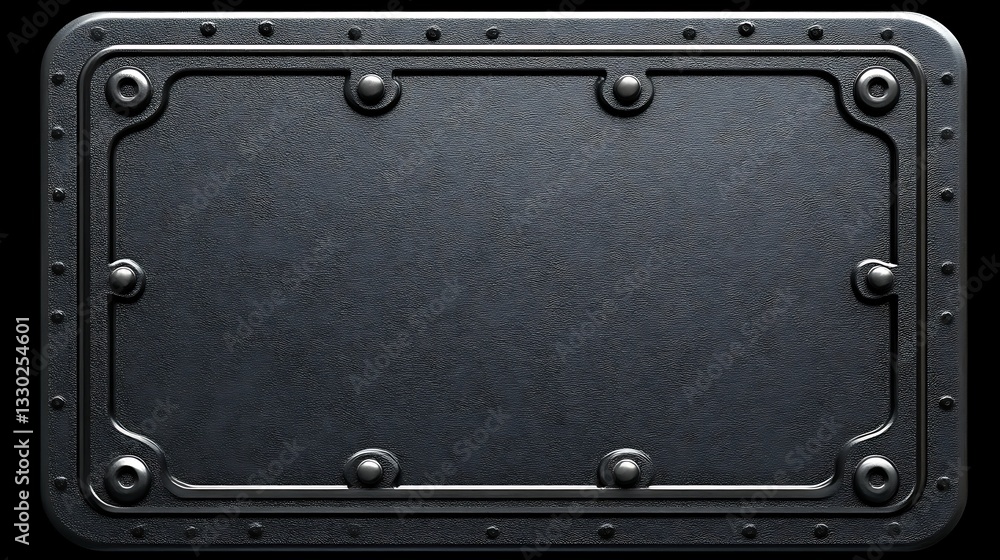 Fototapeta premium Dark Metal Plate With Decorative Rivets And Frame