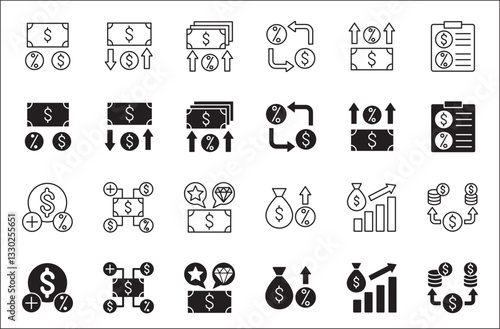 Finance profit icon set. Financial interest percentage symbol set. Business payback icons. Symbol collection compatible for money, benefit, advantage, financial, gain, return. Vector illustration