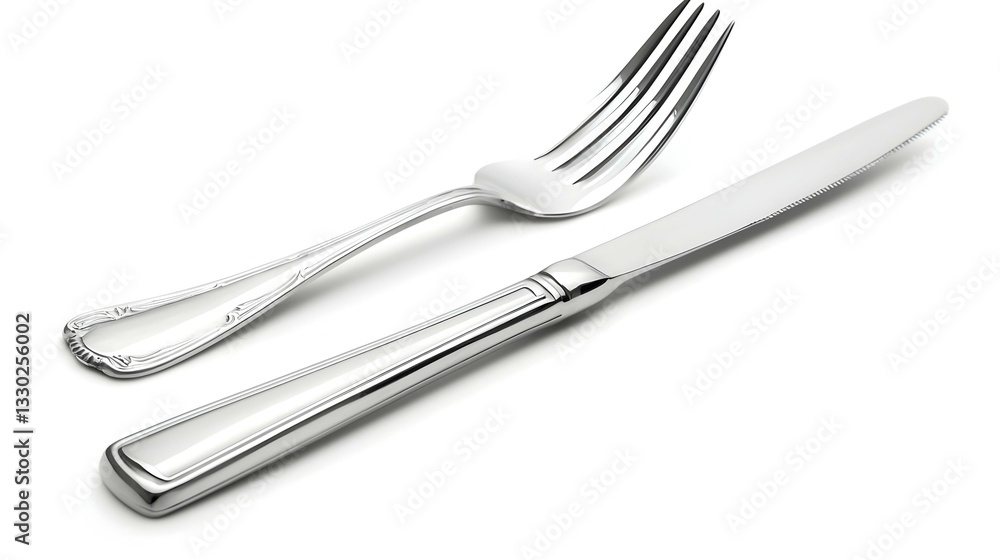 Silver fork and knife isolated on white Silver fork and knife isolated on white