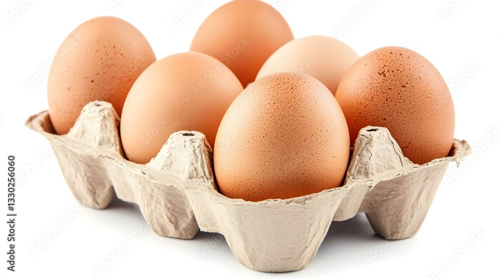 Six brown eggs nestled in cardboard Six brown eggs nestled in cardboard