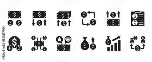 Finance profit icon set. Financial interest percentage symbol set. Business payback icons. Symbol collection compatible for money, benefit, advantage, financial, gain, return. Vector illustration