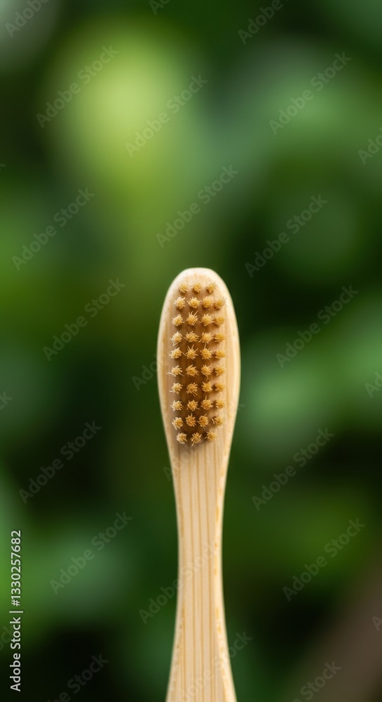 A bamboo toothbrush is highlighted against a vivid green backdrop, promoting sustainability A bamboo toothbrush is highlighted against a vivid green backdrop, promoting sustainability
