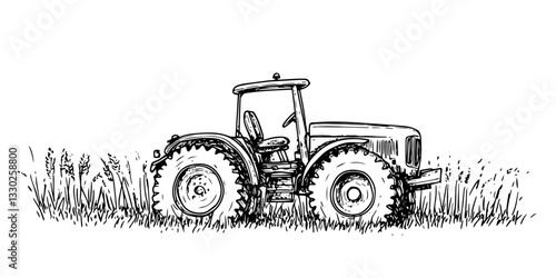vintage farm tractor doodle sketch vector illustration