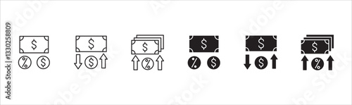 Finance profit icon set. Financial interest percentage symbol set. Business payback icons. Symbol collection compatible for money, benefit, advantage, financial, gain, return. Vector illustration