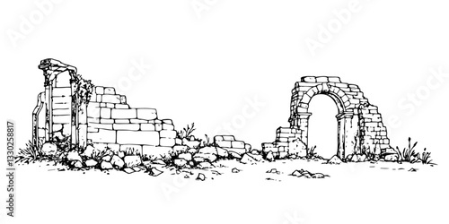 ruined brick wall doodle sketch vector illustration