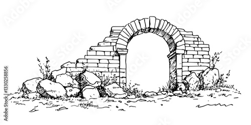 ruined brick wall doodle sketch vector illustration