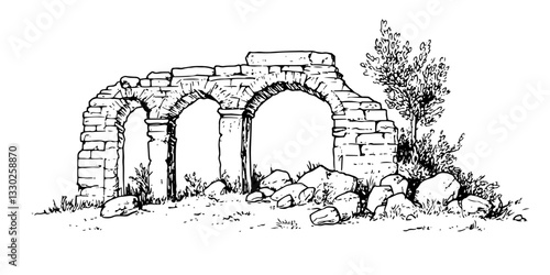 ruined brick wall doodle sketch vector illustration