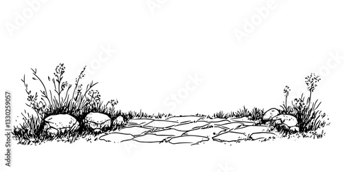 stone pedestrian pathway doodle sketch vector illustration