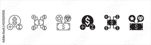 Finance profit icon set. Financial interest percentage symbol set. Business payback icons. Symbol collection compatible for money, benefit, advantage, financial, gain, return. Vector illustration