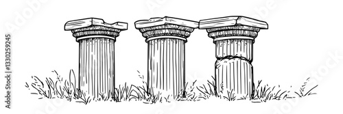 ancient greek columns sketch doodle vector illustration engraving vintage historical ruins