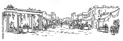 traditional market street sketch doodle vector illustration engraving vintage oriental bazaar