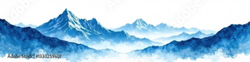 Wallpaper Mural Fluid indigo and light blue watercolor mountain range, white backdrop , blue waves, serene, texture Torontodigital.ca