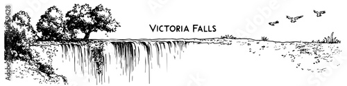 victoria falls sketch doodle vector illustration engraving vintage africa landscape