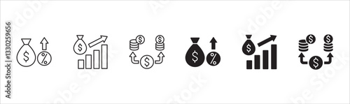 Finance profit icon set. Financial interest percentage symbol set. Business payback icons. Symbol collection compatible for money, benefit, advantage, financial, gain, return. Vector illustration