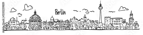 berlin city skyline sketch doodle vector illustration engraving vintage germany landmark