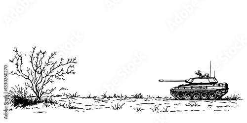 military tank battlefield sketch doodle vector illustration engraving vintage war scene