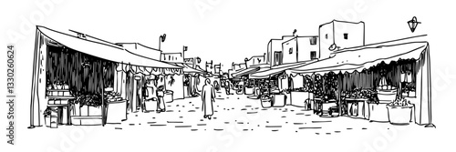 traditional market bazaar sketch doodle vector illustration engraving vintage street