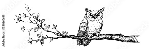 owl sitting on a branch doodle sketch vector illustration
