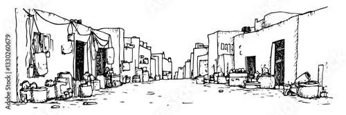 traditional market street sketch doodle vector illustration engraving vintage architecture