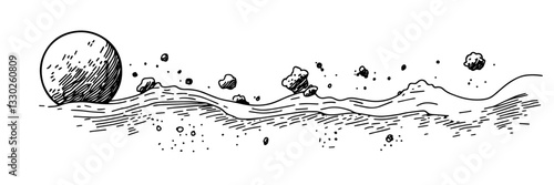 planet and asteroids doodle sketch vector illustration