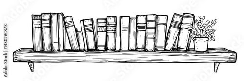 bookshelf filled with books doodle sketch vector illustration